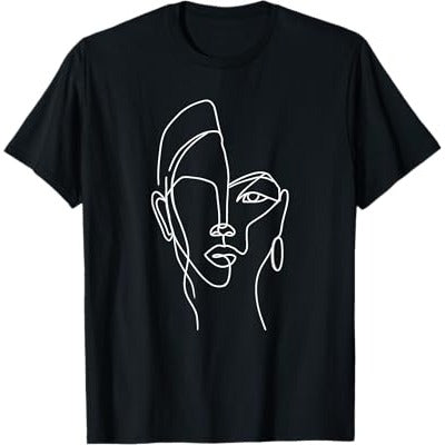 MODAMYST Women’s Black Abstract Face Line Art Oversized T-Shirt | Minimal Aesthetic Tee