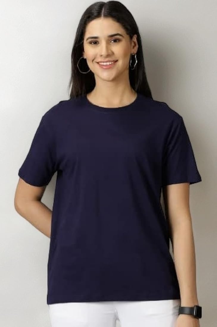 Women's Navy Blue Crew Neck T-Shirt – Casual & Comfortable Everyday Wear
