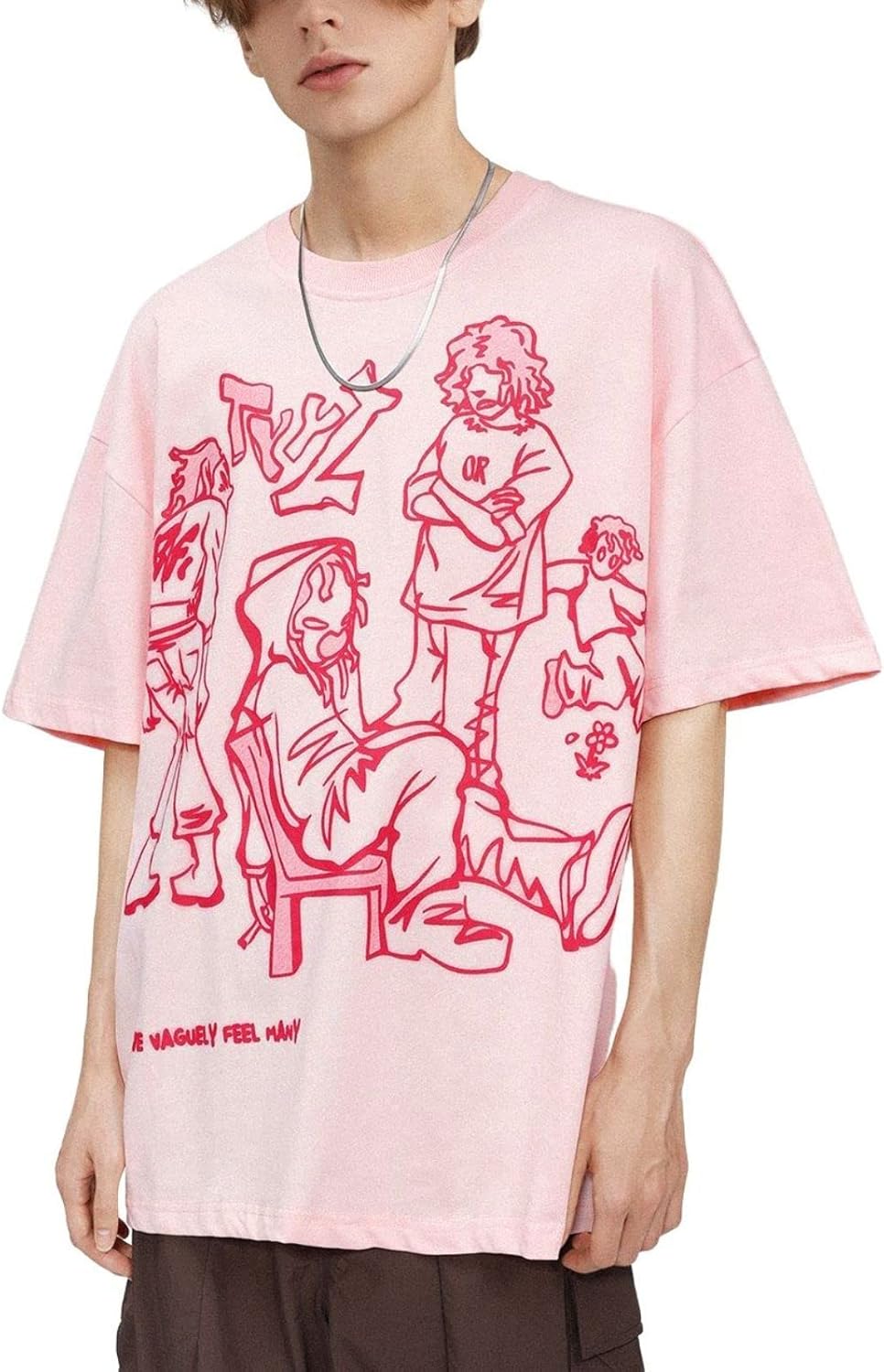 Pink Sketch Graphic Oversized T-Shirt